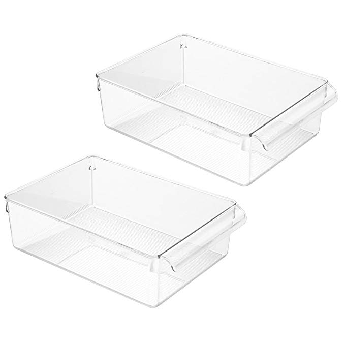 InterDesign 59430M2 Linus Pullz Kitchen Refrigerator or Pantry Bin with Front Pull Handle for Food Storage, Craft or Office Supplies - Clear, Set of 2