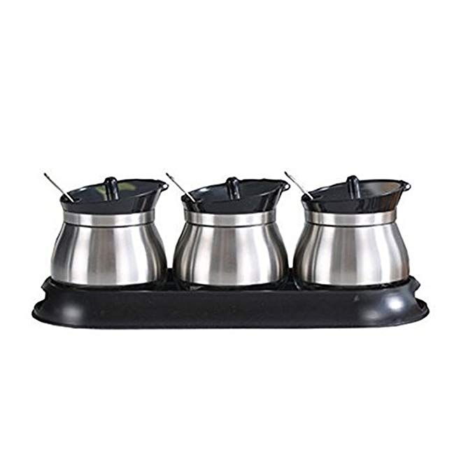 Redhong 3pcs/set Kitchen Supplies 18/8 Stainless steel Swivel Seasoning Box Spice Jar Storage Bottles Jars Sugar Bowl With Lid and Spoon for Home and Kitchen,8.7 Ounces(260ML)(Black)