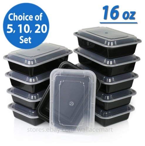 16oz Meal Prep Food Containers with Lids, Reusable Microwavable Plastic BPA free (20 set)