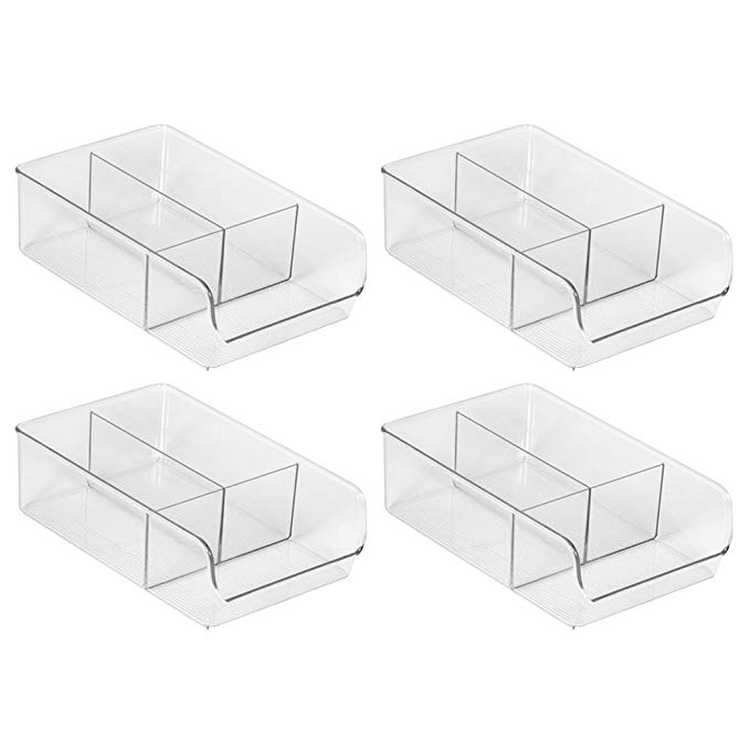 InterDesign Linus Refrigerator, Freezer, Pantry Storage Organizer Bins for Kitchen, Set of 4, Clear