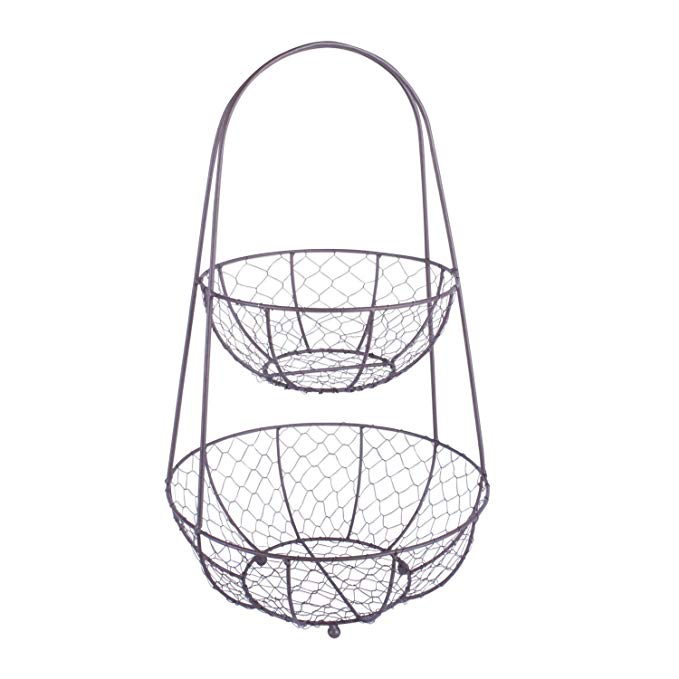 DII Z01364 Vintage Metal Chicken Wire 2 Tier Fruit and Vegetable Standing Storage Basket for Kitchen and Pantry, 11.82 x 9.85 x 19.7