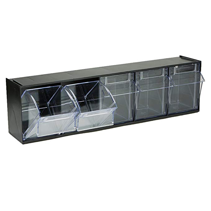 Mind Reader BIN5-BLK Multi Purpose Storage Tilt Drawer, 5 Compartment Removable Bins, Tip Out Clear Bins, Black