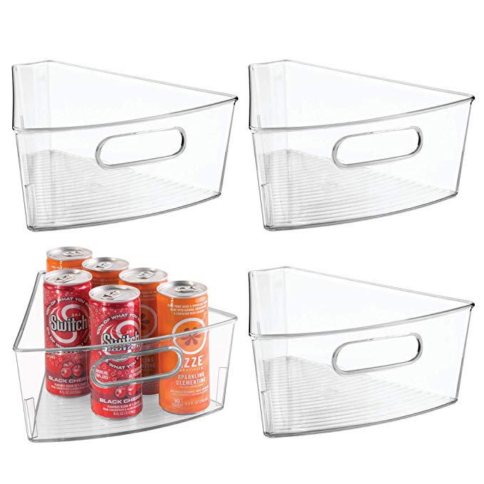 mDesign Kitchen Cabinet Lazy Susan Storage Organizer Bin with Front Handle - Small Pie-Shaped 1/8 Wedge, 4