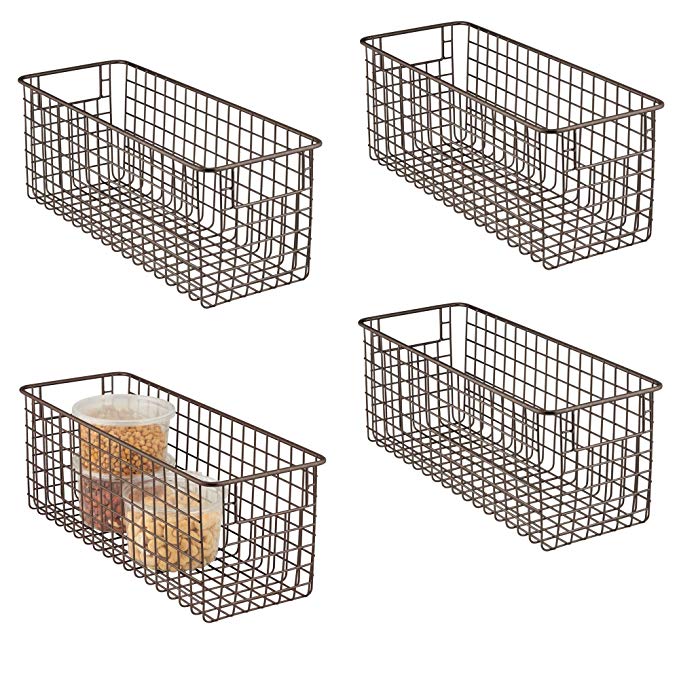 mDesign Household Wire Storage Organizer Bin Basket with Built-in Handles for Kitchen Cabinets, Pantry, Closets, Bedrooms, Bathrooms - 16