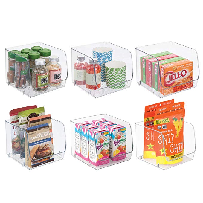 mDesign Stacking Organizer Bins for Kitchen, Pantry, Office, Bathroom - Pack of 6, Medium, Clear