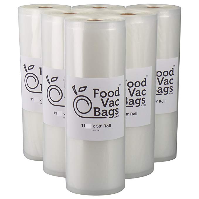 Six 11x50 Rolls of 4 Mil FoodVacBags Vacuum Sealer for Foodsaver and Other Sealers