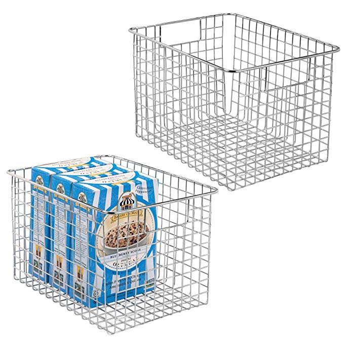 mDesign Kitchen Pantry Freezer Food Storage Organizing Metal Steel Wire Baskets Bins with Handles, 12