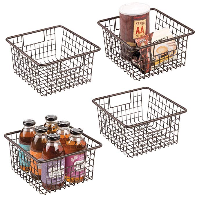 mDesign Household Wire Storage Organizer Bin Basket with Built-In Handles for Kitchen Cabinets, Pantry, Closets, Bedrooms, Bathrooms - 10.25