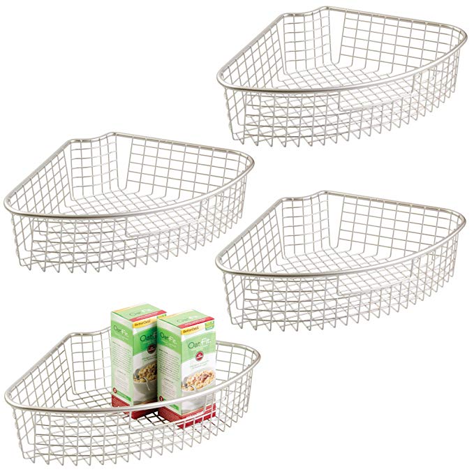 mDesign Lazy Susan Storage Baskets with Handle for Kitchen Cabinets, Pantry - Pack of 4, Satin