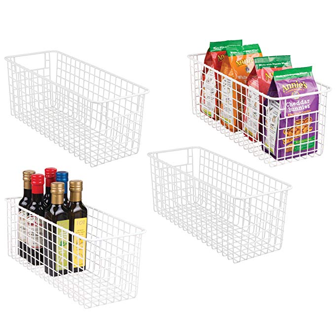 mDesign Household Wire Storage Organizer Bin Basket with Built-In Handles for Kitchen Cabinets, Pantry, Closets, Bedrooms, Bathrooms - 16