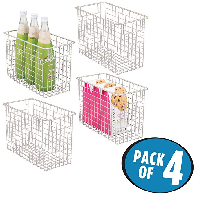 mDesign Tall Household Wire Storage Organizer Bin Basket with Built-In Handles for Kitchen Cabinets, Pantry, Closets, Bedrooms, Bathrooms � Tall, 12