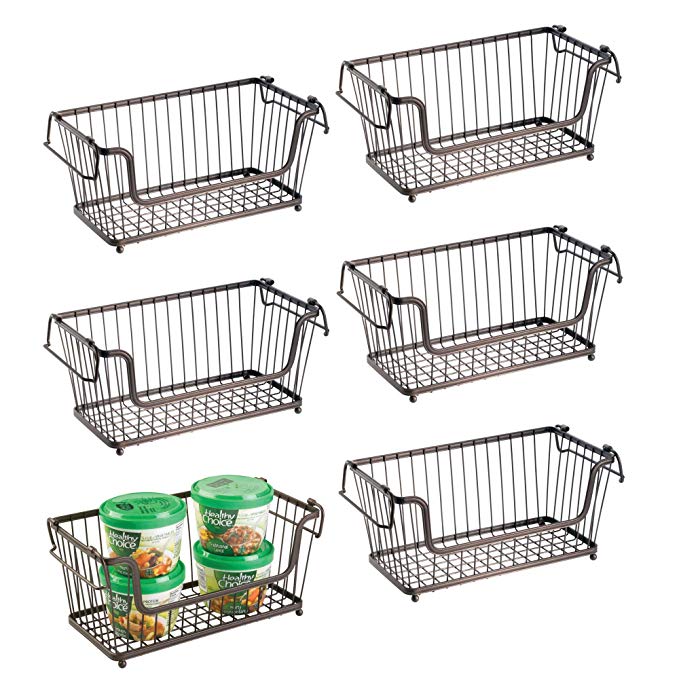 mDesign Vintage Household Stackable Metal Wire Storage Organizer Bin Basket with Handles, for Kitchen Cabinets, Pantry, Closets, Bedrooms, Bathrooms - 12