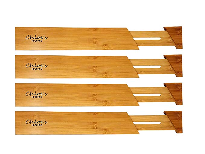 19’’ Bamboo Drawer Dividers By Chloe’s Home | Set Of 4 Wooden, Adjustable & Expandable Drawer Organizers For Organizing Shelves & Cabinets, Kitchens & Bathrooms