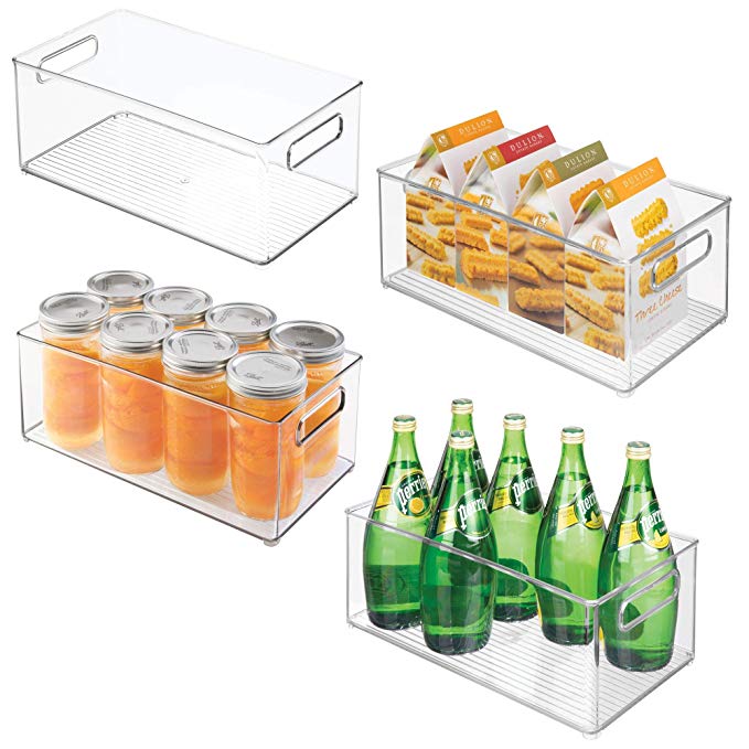 mDesign Stackable Kitchen Storage Organizer Plastic Bins Boxes Containers Holders with Handles, for Pantries, Cabinets, Shelves, Refrigerator, Freezer Fridge Food - 8