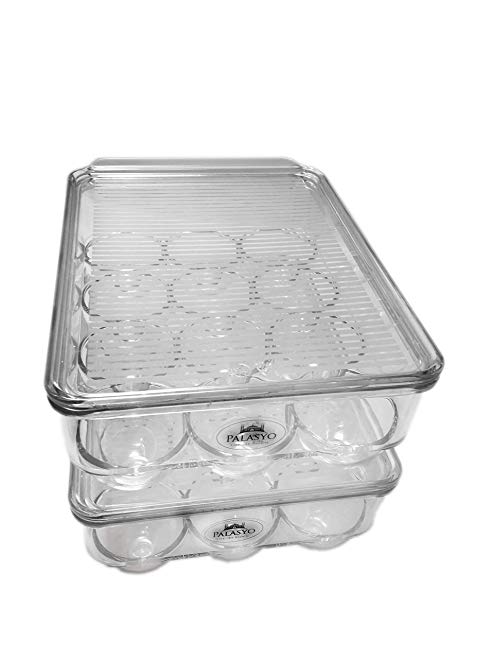 Palasyo Refrigerator Egg Storage Organizer, Covered Egg Holder, 12 Eggs (Pack of 2)