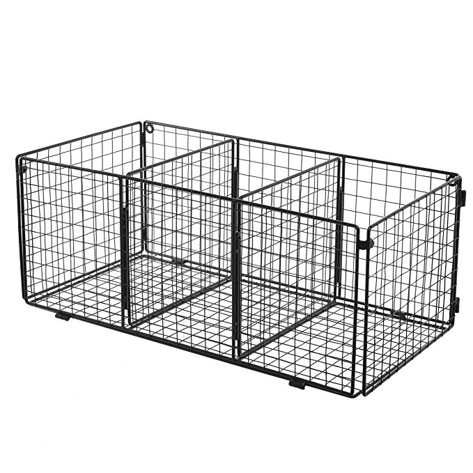 3 Compartment Wall Mountable Metal Wire Mesh Organizing Storage Basket, Black