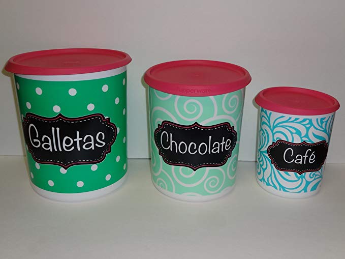 Tupperware Spanish Canister 3pc Set Galletas, Chocolate, Cafe