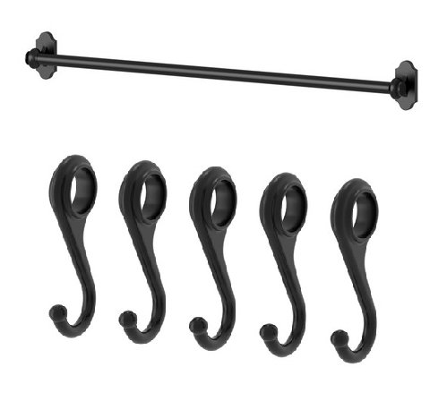 Ikea Steel Kitchen Organizer Set, 22.5-inch Rail, 5 Hooks, Black