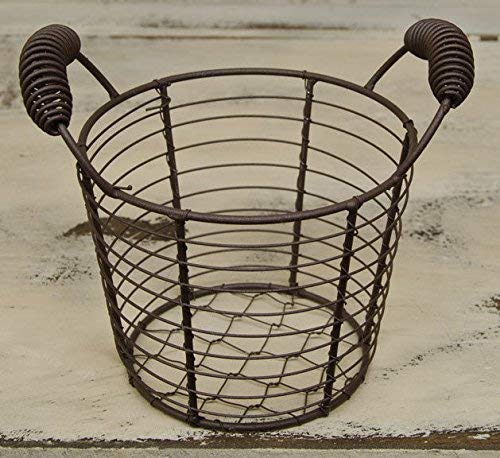 (Ship from USA) Primitive Country RUSTY WIRE EGG GATHERING BASKET Pail Farmhouse Chicken Metal *JPOU842H5ET1196