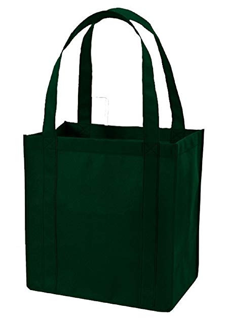 (Set of 12) 12 Pack- Reusable Grocery Shopping Tote Bag (Forest Green)