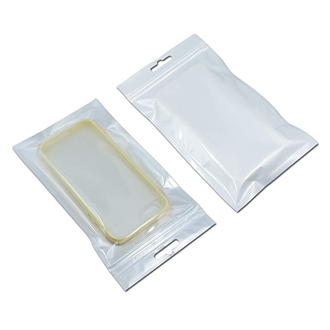 Multi-sizes Front Clear White Zipper Resealable 2.7mil Plastic Bags with Hanging Hole Phone Case Zip Lock Package Self Seal Pouches Electronic Product Shell Packaging (500, 10x18cm (3.9x7.1 inch))