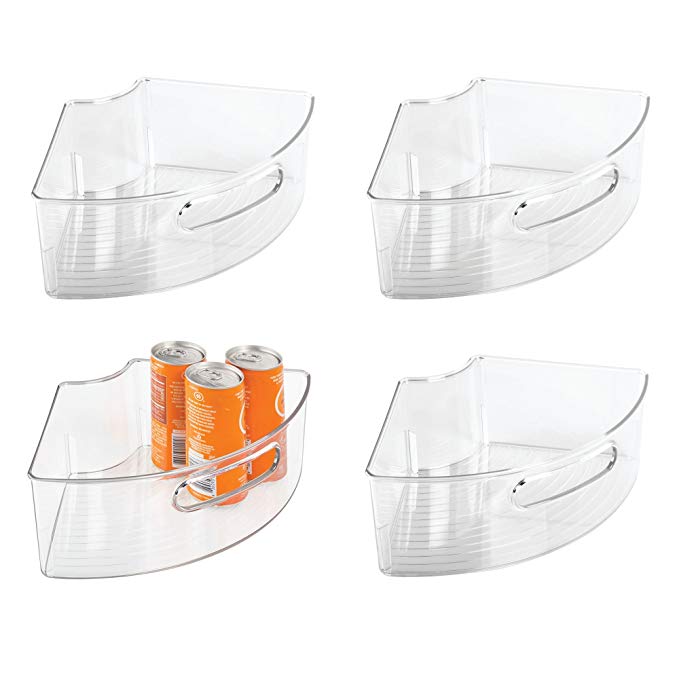 mDesign Kitchen Cabinet Lazy Susan Storage Organizer Bin with Front Handle - Small Pie-Shaped 1/4 Wedge, 4