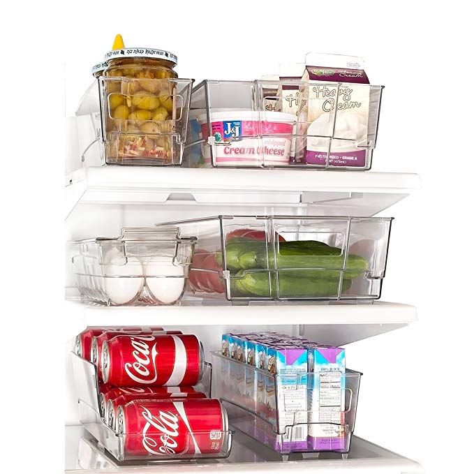 Refrigerator Organizer Set of 6 - Refrigerator Stacking Freezer Bins with Handles - Heavy Weight and Heavy Duty BPA-Free Shatter Resistant Clear Plastic by Clever Home