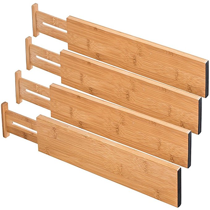 Royal Casa 100% Natural Bamboo Adjustable Standard Size Kitchen Drawer Dividers (17.6