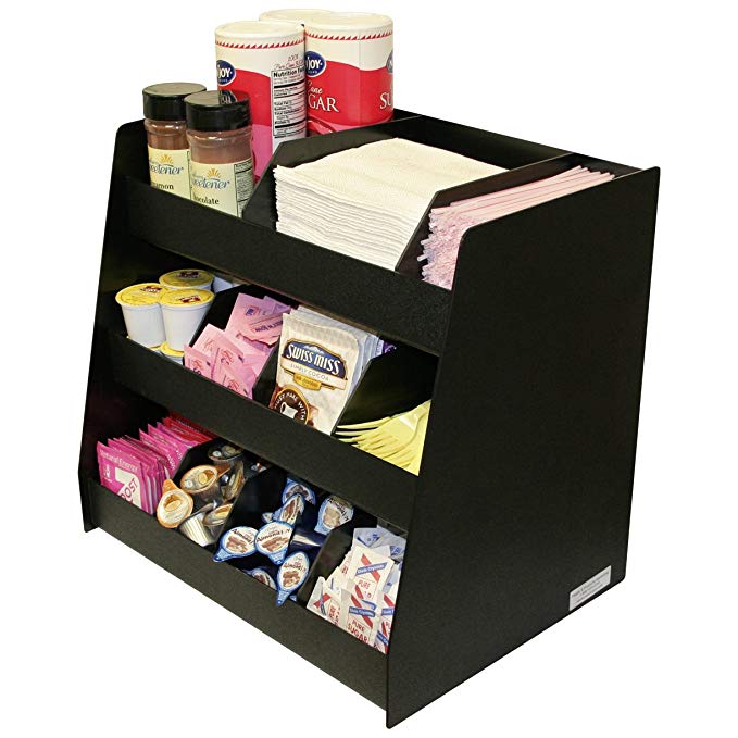 Coffee Condiment Organizer Makes A Professional Presentation. Now Comes With 8 Extra Tall Movable Dividers that Fit All Shelves.