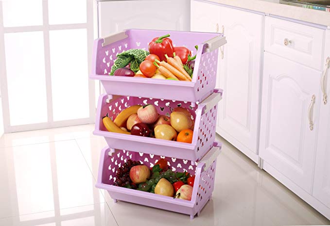 CLG-FLY kitchen plastic large loading vegetables and fruits storage basket basket racks, purple