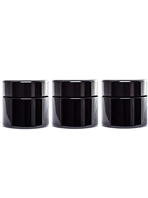 ultravioLeaf 30 ml (1 fl oz) Pocket Size Black Ultraviolet Glass Screw Top Jar | Airtight Stash Container 3-Pack