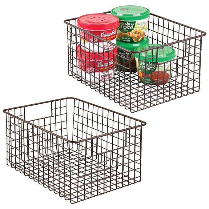 mDesign Kitchen Pantry Bathroom Office Garage Freezer Food Shelf Storage Organizer Heavy Duty Metal Wire Mesh Bins Baskets with Handles, 12