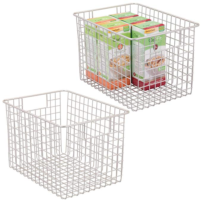 mDesign Kitchen Pantry Freezer Food Storage Organizing Metal Steel Wire Baskets Bins with Handles, 12