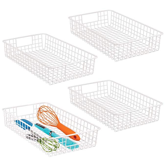 mDesign Wire Storage Basket for Kitchen, Pantry, Cabinet - Pack of 4, Slim, Matte White