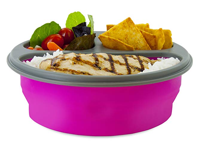 Smart Planet Portion Perfect Lunch Perfect Round 3-Compartment with Spork Meal Kit, 32 oz, Pink