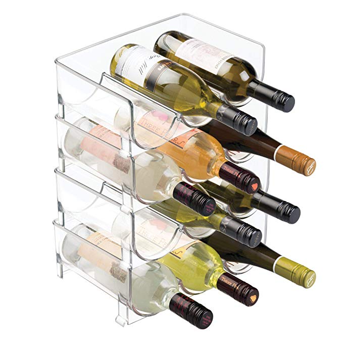 mDesign Stackable Wine Bottle Storage Rack for Kitchen Countertops, Cabinet - Holds 12 Bottles, Clear