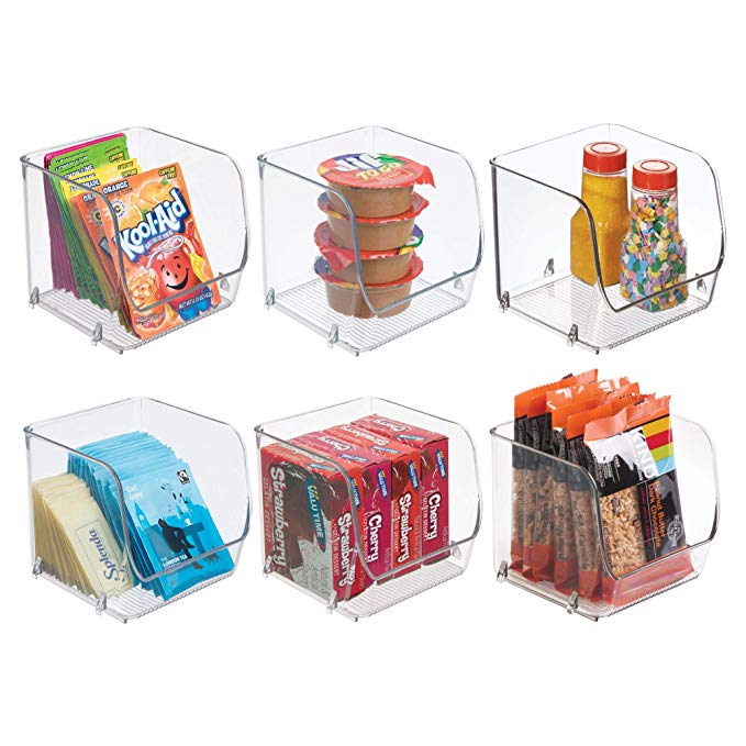 mDesign Stacking Organizer Bins for Kitchen, Pantry, Office, Bathroom - Pack of 6, Small, Clear