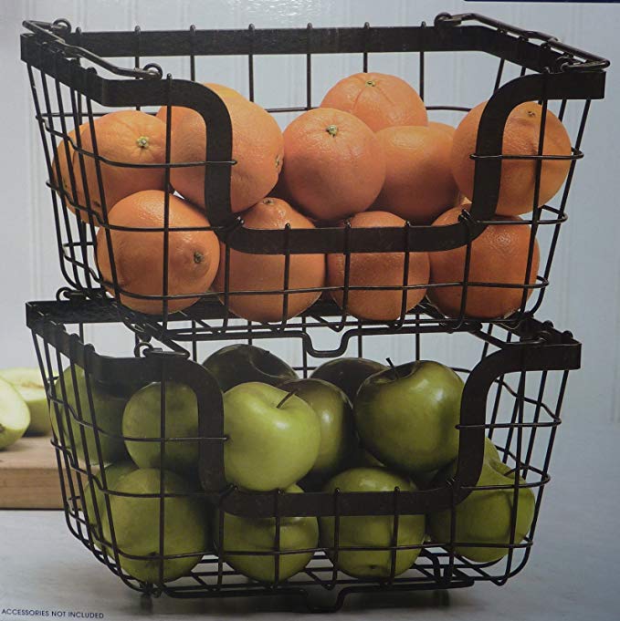 Mikasa Set of 2 Stacking Storage Baskets Steel Wire 13.5x10.5x7.9 Organizer