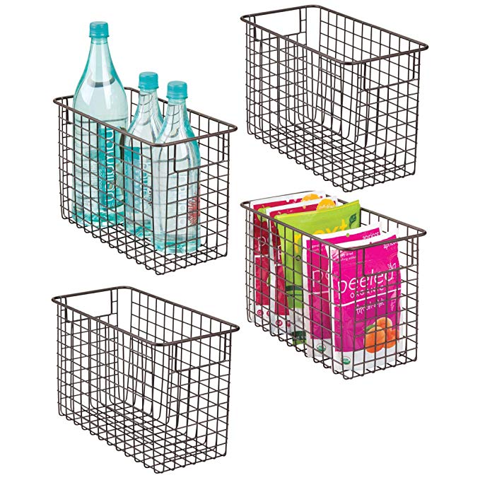 mDesign Tall Household Wire Storage Organizer Bin Basket with Built-In Handles for Kitchen Cabinets, Pantry, Closets, Bedrooms, Bathrooms � Tall, 12