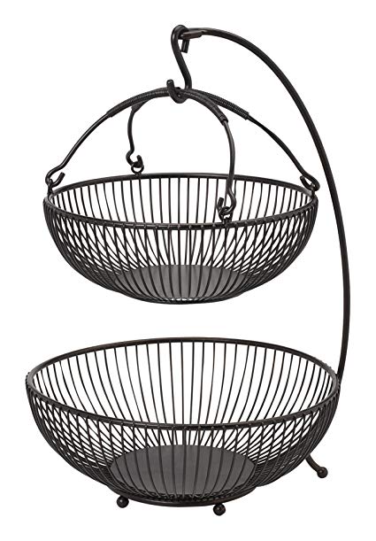 Gourmet Basics by Mikasa 5164241 Spindle Adjustable 2-Tier Basket with Banana Hook, Antique Black