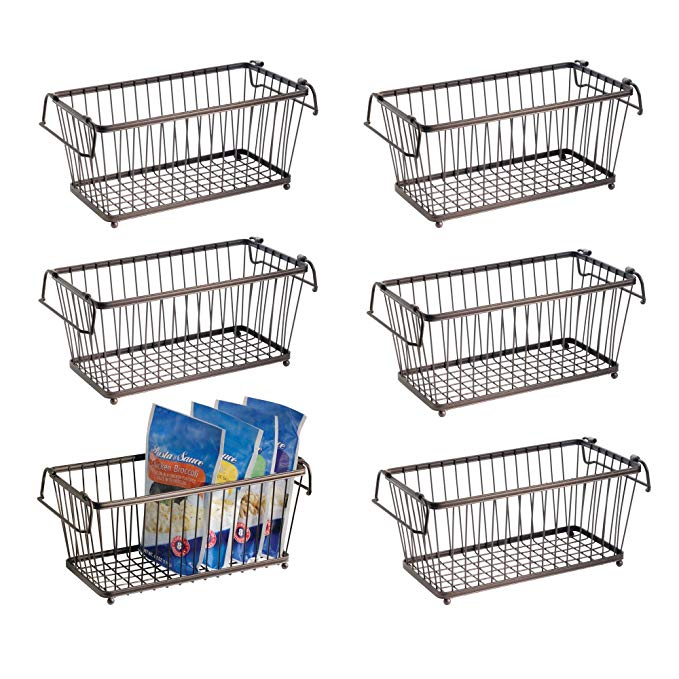 mDesign Household Stackable Wire Storage Organizer Bin Basket with Built-in Handles for Kitchen Cabinets, Pantry, Closets, Bedrooms, Bathrooms � 12