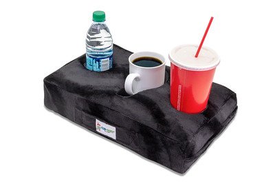 Cup Cozy Pillow (Black)- As Seen on TV-The world's BEST cup holder! Keep your drinks close and prevent spills. Use it anywhere-Couch, floor, bed, man cave, car, RV, park, beach and more!