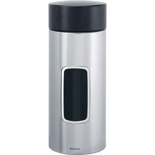 Brabantia 371844 Window Canister, 2.2-Liter, Matte Steel Finger Proof with Black Lid