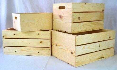 Four piece wooden nostalgic crate and box set for storage or shelving