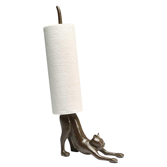 Paper Towel Stand - Yoga Cat Cast Iron Holder - Exclusive From What On Earth