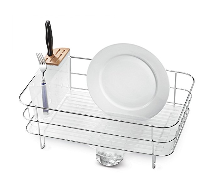 simplehuman Kitchen Slim Wire Frame Dish Rack With Removable Spout, Stainless Steel