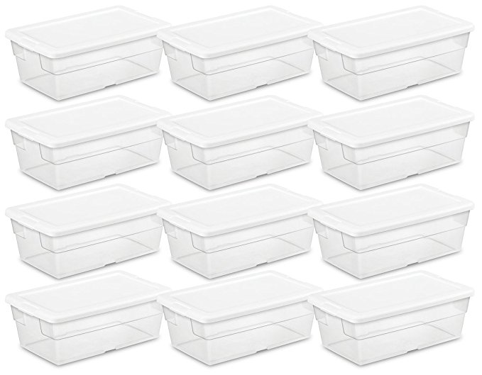 Sterilite 16428012 6 Quart/5.7 Liter Storage Box, White Lid with Clear Base (Pack of 12)