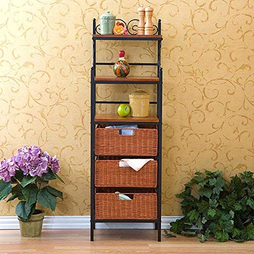 Harper Blvd Black Storage Shelves with Rattan Baskets