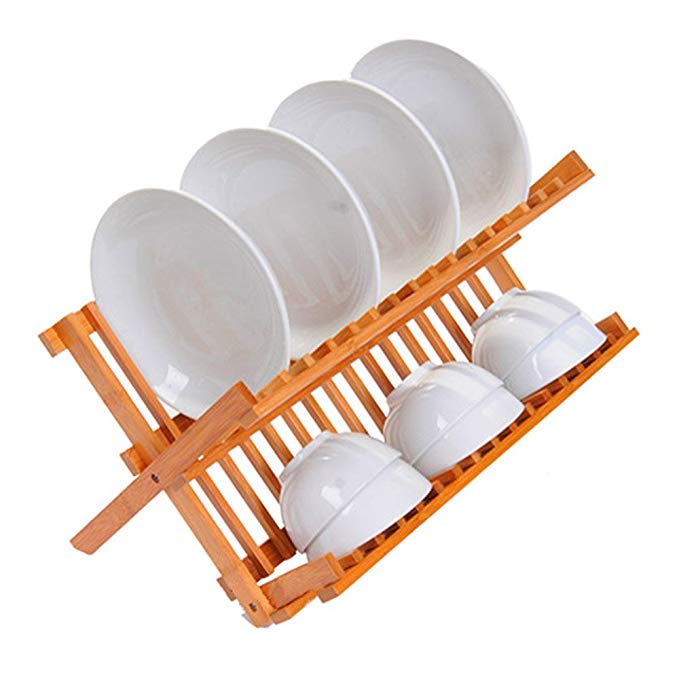 Folding Bamboo Dish Rack Plate Holder