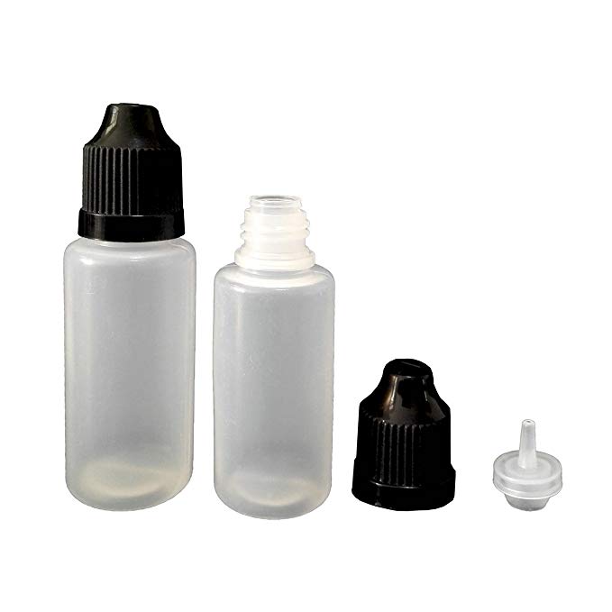 Prunus LDPE Plastic Dropper Bottles with Black Childproof Cap and Long Thin Tip (100, 20ml)